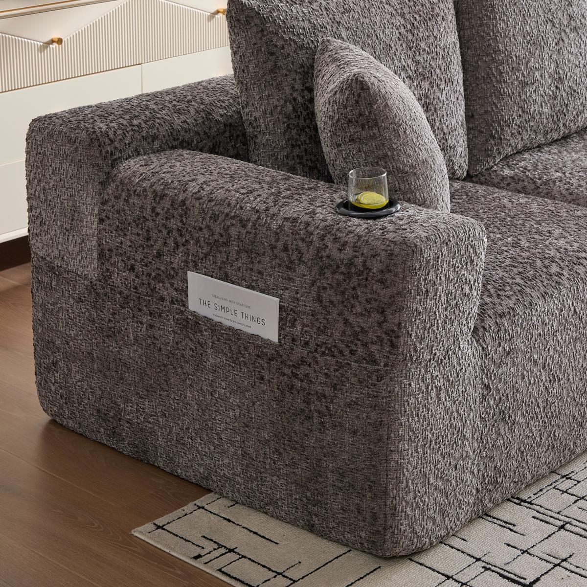 ECKSOFA Modulares L-Form Chenille mit Getränkehalter & Memory-Schaum 261cm - Dunkelgrau, Textil (261/165cm) - Urban Meuble