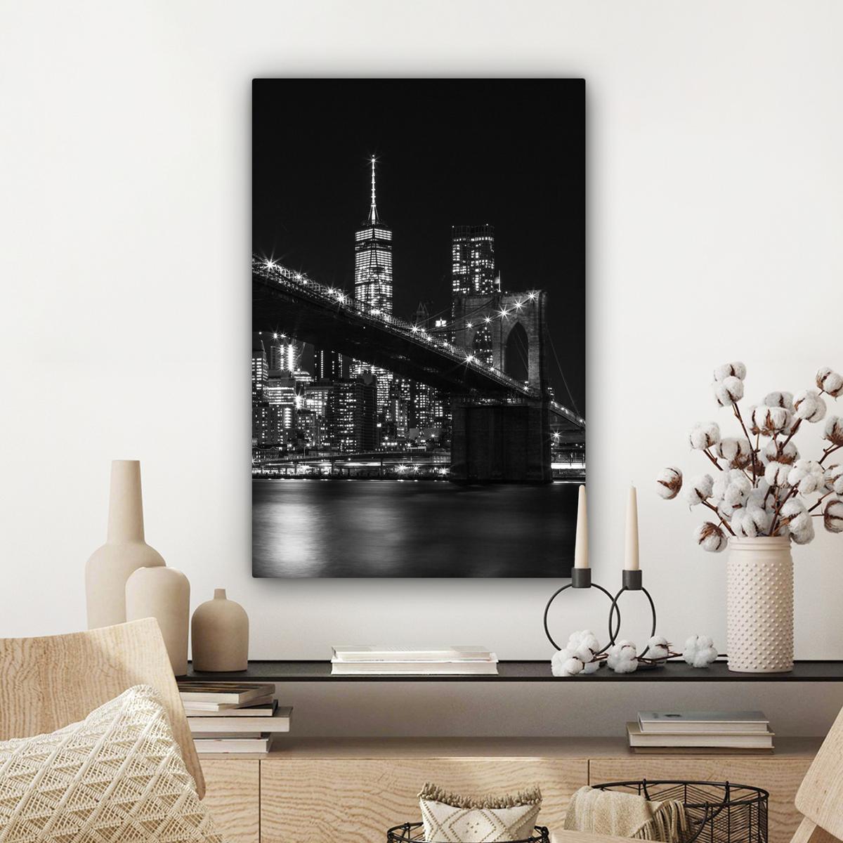 LEINWANDBILD New York - Brooklyn - Brücke Wanddeko 40x60 cm - Schwarz, Textil (40/60cm) - MuchoWow