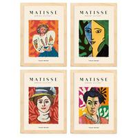 POSTER Set mit 4 Illustrationen von Matisse A3 Rahmen aus hellem Holz - Beige, Papier (29.7/3cm) - Nacnic