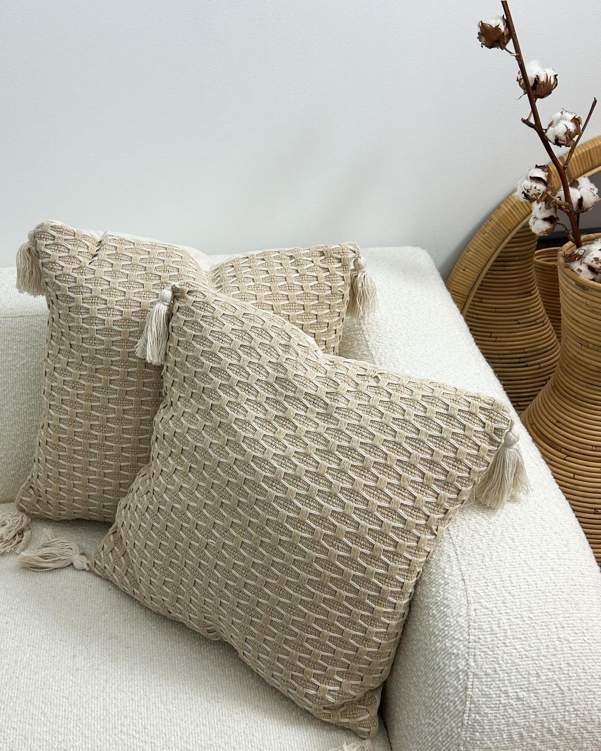 DEKOKISSEN 2er-Set Hellbeige 42/42 cm Hakone - Beige, Textil (42/42cm) - Beliani