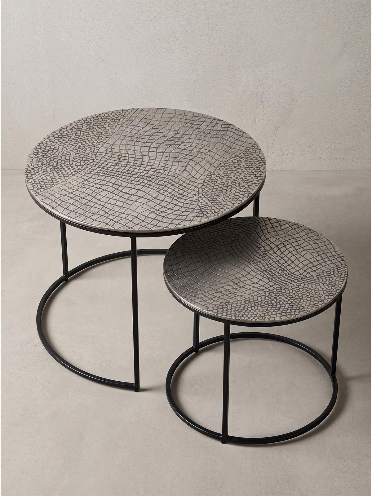 COUCHTISCHE 2er-Set VIENNE, Aluminium, handgefertigt, Silber, Ø 60 x 45 cm - Silberfarben/Schwarz, Metall (60/60/45cm) - KADIMA DESIGN