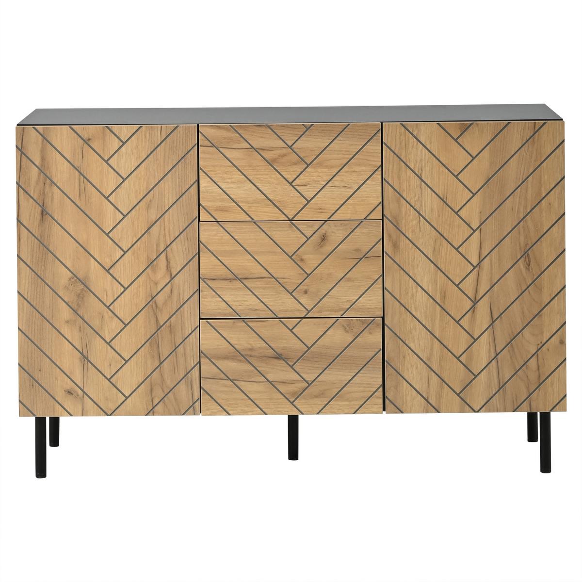 SIDEBOARD 120cm Holzoptik & Schwarz mit 3 Schubladen und 2 Türen - Naturfarben, Holzwerkstoff (120/76/40cm) - Urban Meuble