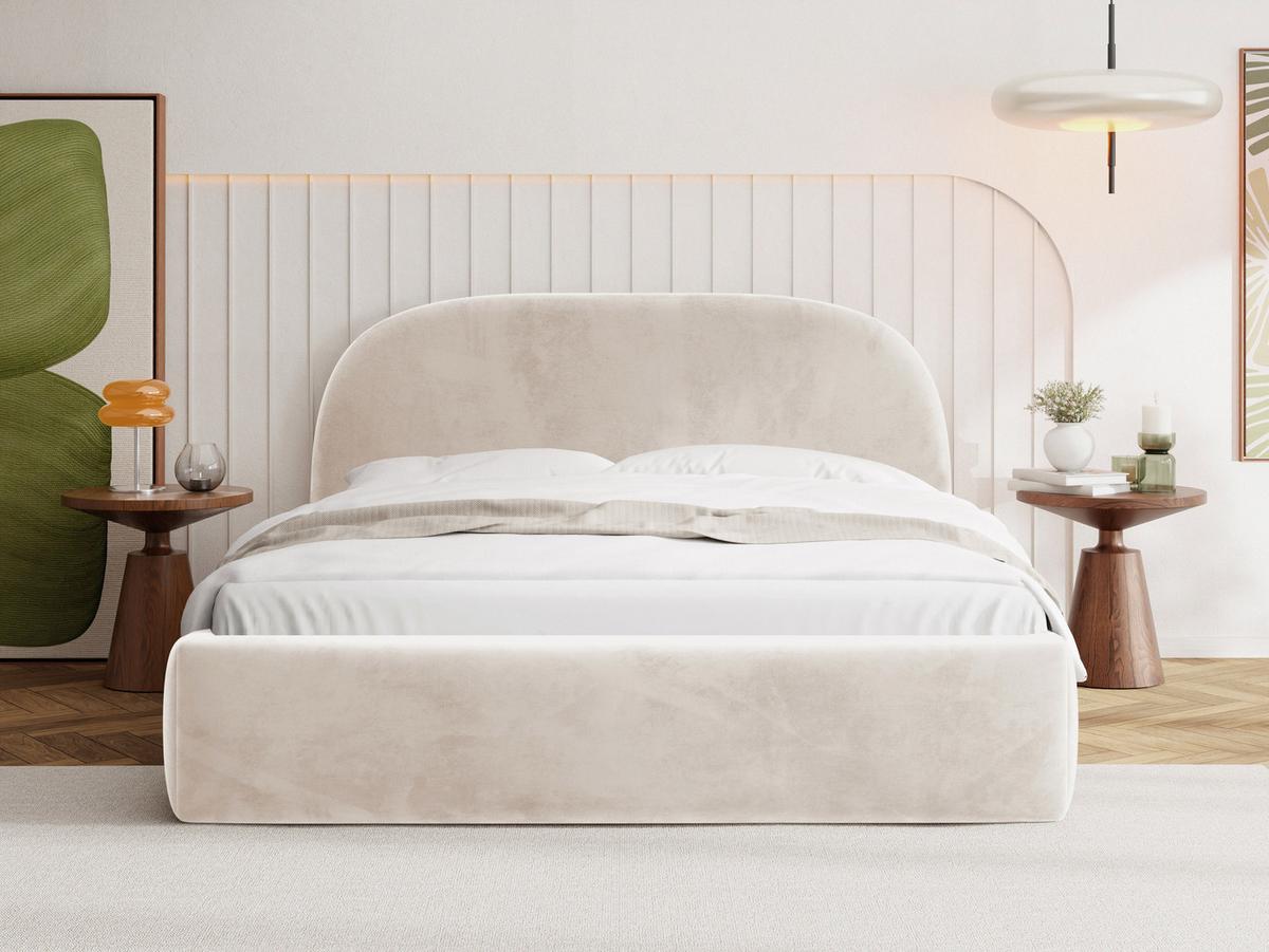 POLSTERBETT Puro mit Bettkasten, Beige Samt 200 x 200 cm – mit Metall-Lattenrost - Ecru/Beige, Kunststoff/Textil (200/200cm) - WFL GROUP