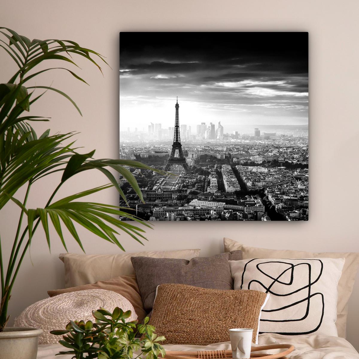 LEINWANDBILD Paris - Skyline - Eiffelturm - Stadt - Wolken Deko Groß 90x90 cm - Dunkelgrau, Textil (90/90cm) - MuchoWow