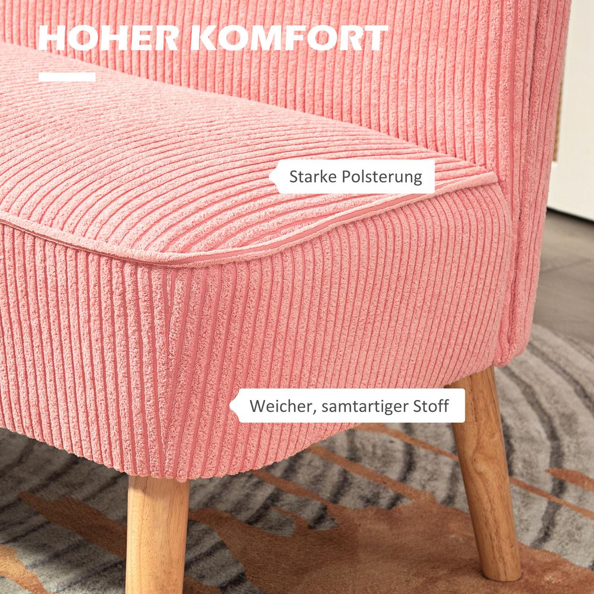 2-SITZER Sofa Polstersofa Doppelsofa Zweisitzer Sofa Cordartiges Polyester Rosa - Koralle/Rosa, Holz/Textil (56.5/77/117cm) - HOMCOM