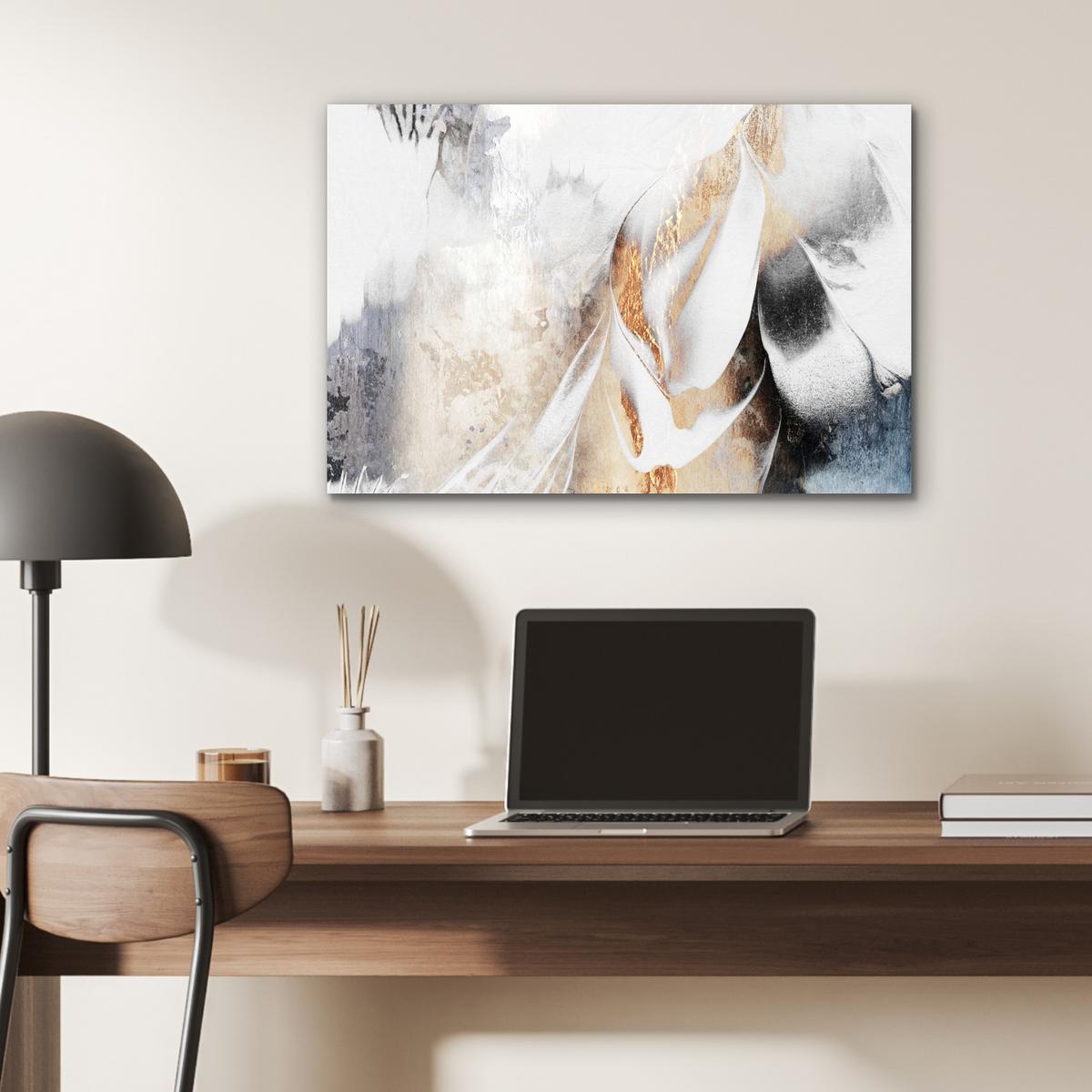 METALLBILD Luxus - Abstrakt - Gold - Weiß Wandbild 60x40 cm - Goldfarben, Metall (60/40cm) - MuchoWow