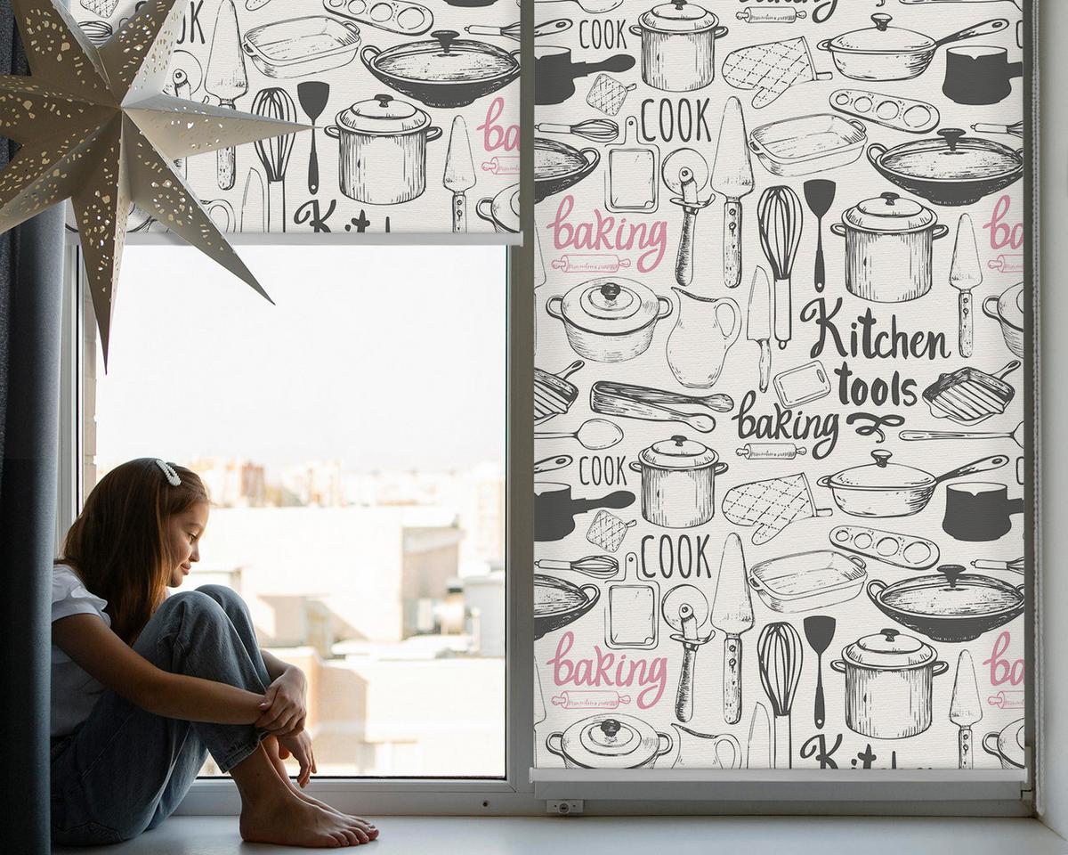 INNENROLLO - Fensterrollo - Rollo - 100x100 cm - Kulinarische Werkzeuge - Schwarz, Kunststoff (100/100/0.5cm) - TULUP