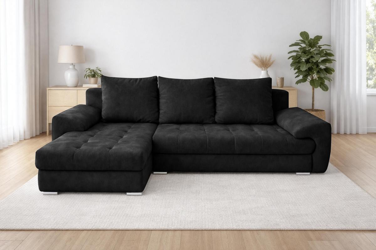 ECKSOFA L Form Manisa Schwarz 234/145/83 cm Links mit Schlaffunktion - Silberfarben/Schwarz, Kunststoff/Textil (145/234cm) - AX Living