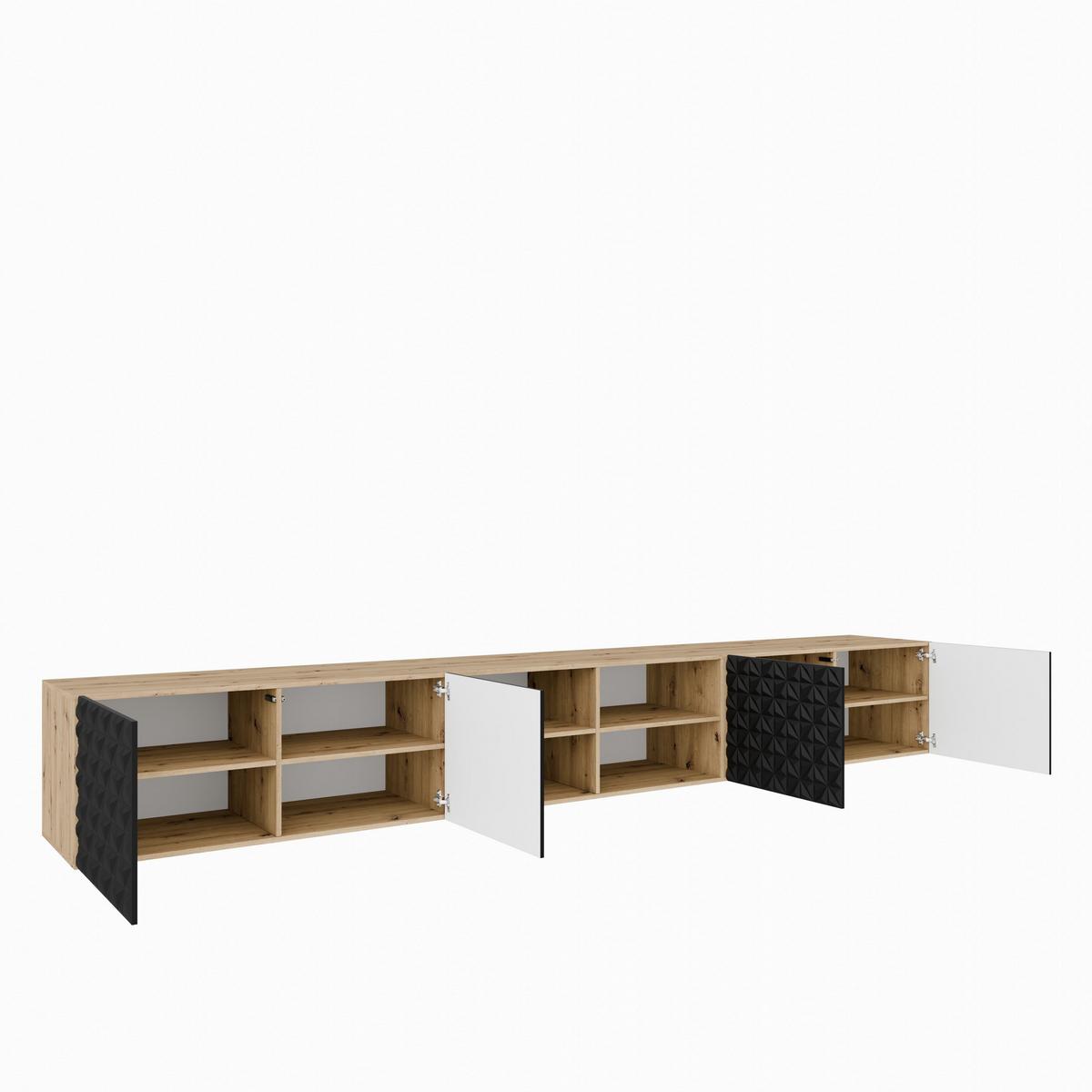 LOWBOARD ROVA 300/41/40 cm, Hängender TV-Schrank Eiche Artisan - Schwarz/Eiche Artisan, Holzwerkstoff (300/41/40cm) - MASSENO