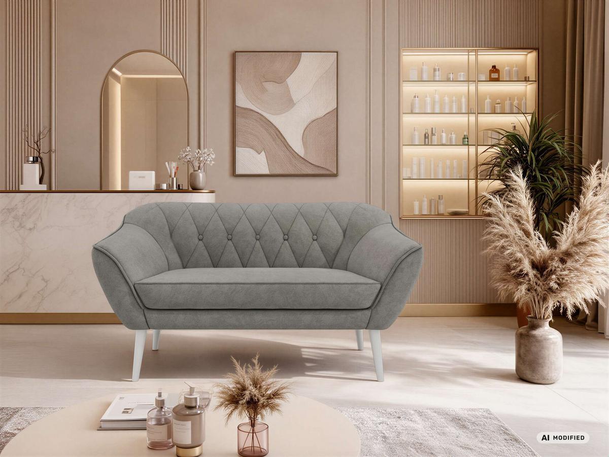 2-SITZER-SOFA PIRS - Grau Stukture - Weiße Beine - Platinfarben/Weiß, Holzwerkstoff/Textil (140/75/74cm) - MKS