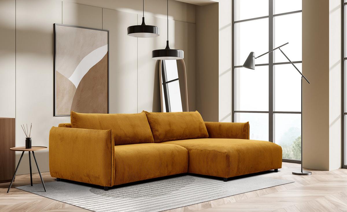 ECKSOFA TAUER 5-Sitzer, honig - Schwarz/Honig, Holzwerkstoff/Kunststoff (292/174cm) - Wozimo