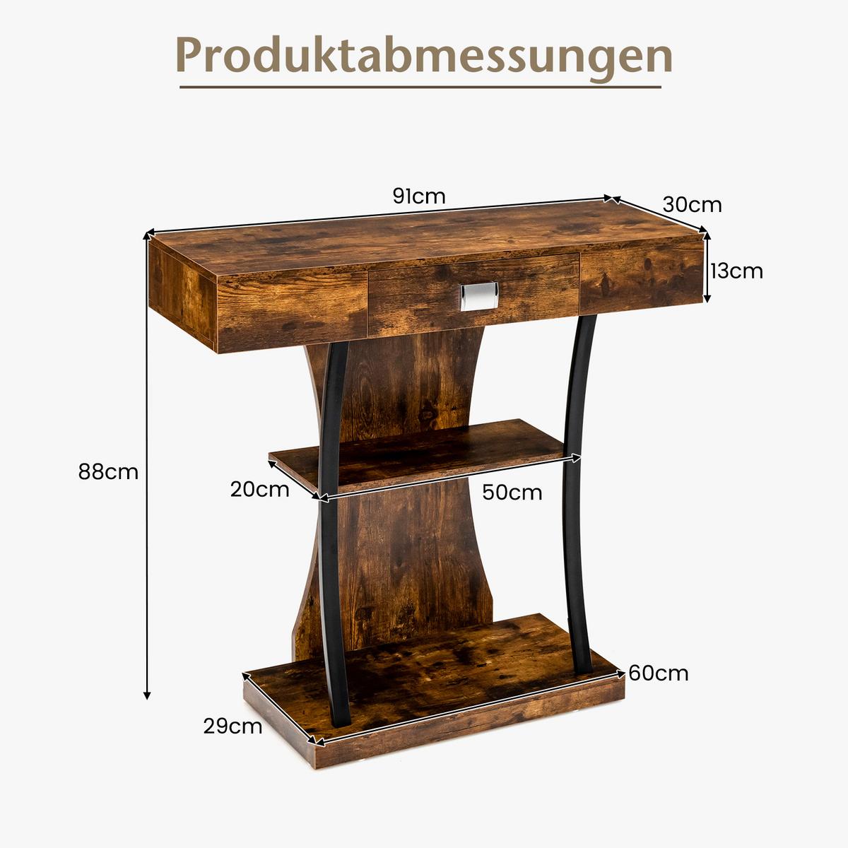 KONSOLENTISCH Braun - Braun, Holz (30/91/88cm) - COSTWAY