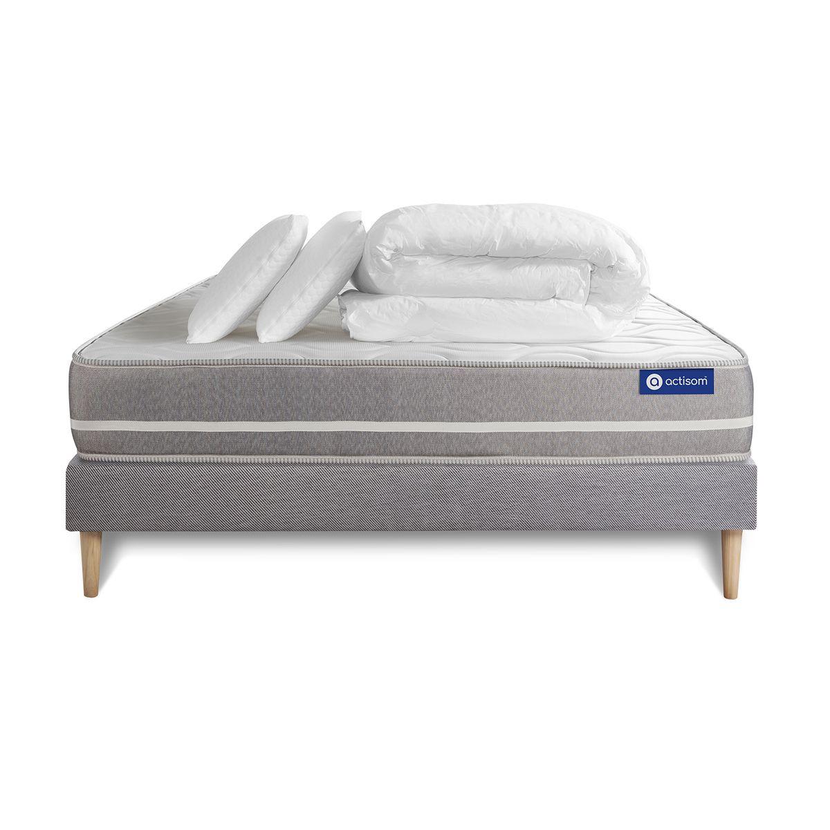 BETT Actiflex touch Taschenfederkern 160 x 200 cm h1 - Kit Bettgestell Grau - Mit Kissen und Bettdecke - Beige/Grau, Karton/Holz (160/200cm) - ACTISOM