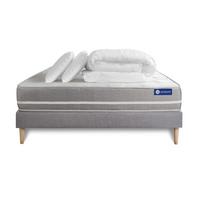 BETT Actiflex touch Taschenfederkern 160 x 200 cm h1 - Kit Bettgestell Grau - Mit Kissen und Bettdecke - Beige/Grau, Karton/Holz (160/200cm) - ACTISOM
