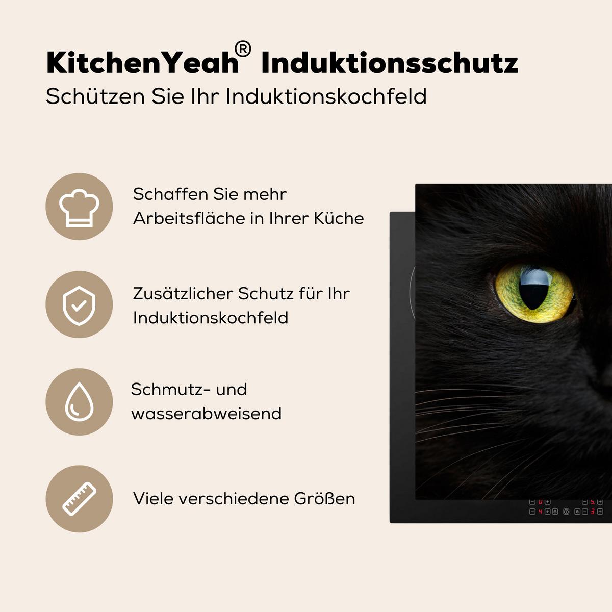 HERDABDECKPLATTE Katze - Augen - Gelb - Schwarz Herdabdeckung Induktionsfeld 75x52 cm - Schwarz, Kunststoff (75/52/0.2cm) - MuchoWow