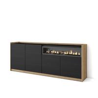 SIDEBOARD, Highboard, Schwarz Eiche, Elektrokamin, 207/37/80cm - Schwarz, Holzwerkstoff (207/80/37cm) - Skraut Home