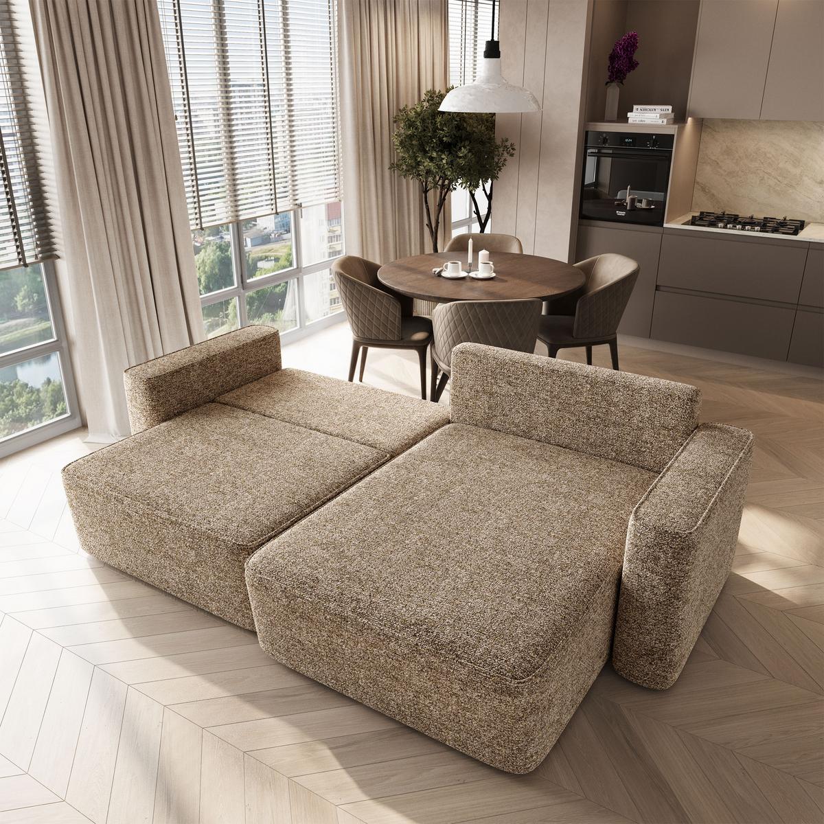 ECKSOFA BELISE BL Beige Chenille mit Schlaffunktion - Beige, Holz/Textil (252/162cm) - MASSENO