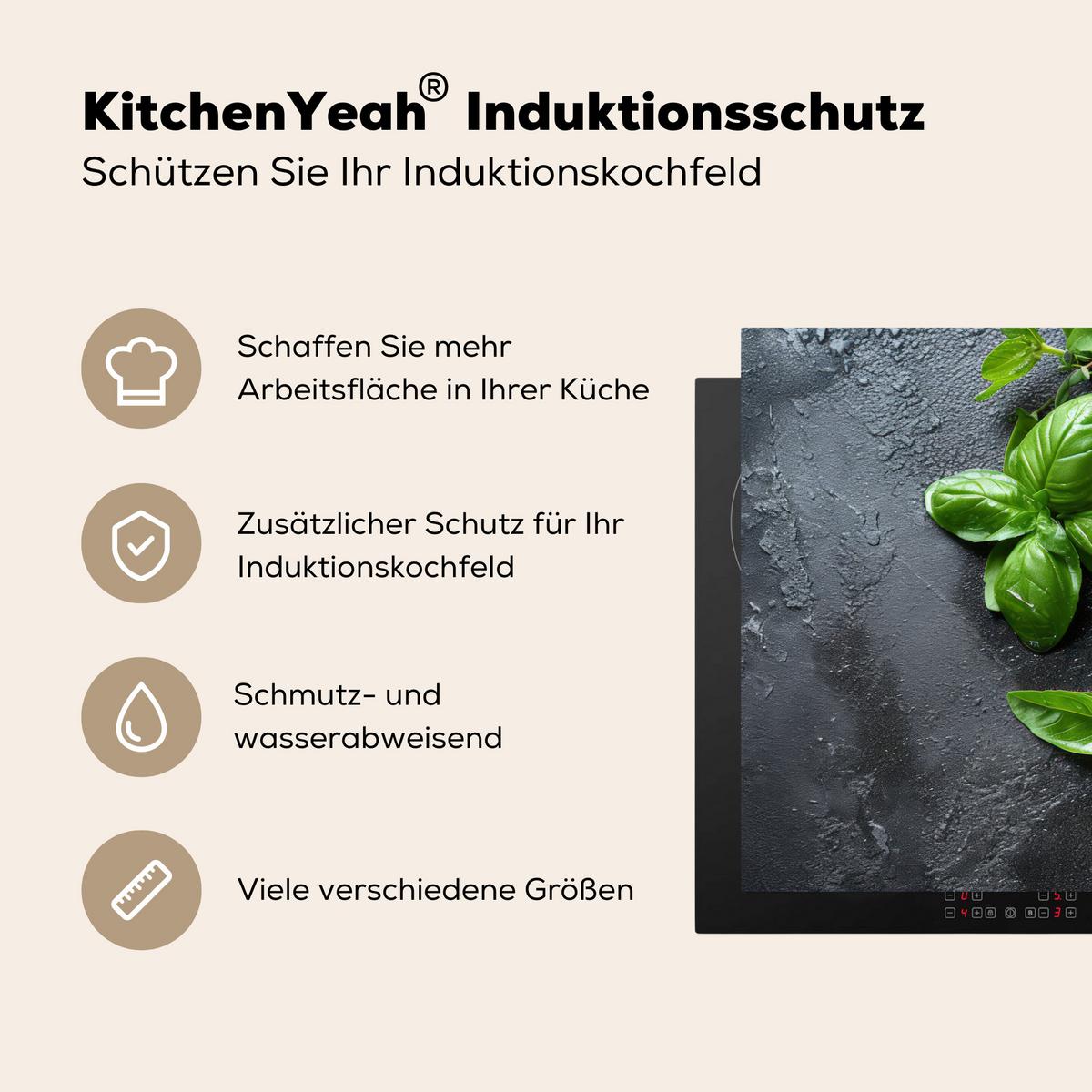 HERDABDECKPLATTE Obst - Grau - Konkret - Orange - Pflanzen Induktionsmatte 81x52 cm - Anthrazit, Kunststoff (81/52/0.2cm) - MuchoWow