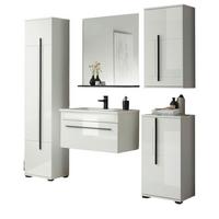 BADMÖBEL-SET weiß Hochglanz schwarz, Badkombination MIT Waschbecken, 190 x 200 cm - Weiß Hochglanz/Schwarz, Holzwerkstoff/Kunststoff (190/200/45cm) - Furn.Design