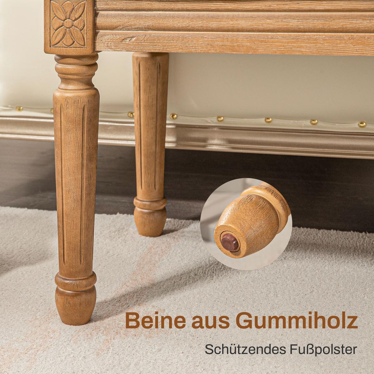 SITZBANK, Polsterbank mit Leinenoptik, Holzbeine für Schlafzimmer, Creme - Eukalyptusholzfarben/Creme, Holz/Kunststoff (41/48/120cm) - HOMCOM