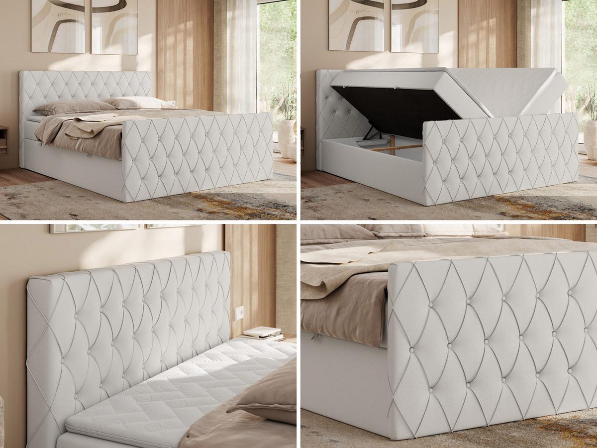 BOXBETT MIREN DUO 140/200 - Weiß Kunstleder - H3 - Weiß, Holz/Textil (140/200cm) - MKS