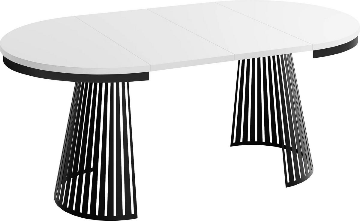 ESSTISCH Naro rund ausziehbar mit Schwarzem Lamellen-Metallgestell, Weiß 100-180/100/76 cm - Schwarz/Weiß, Holzwerkstoff/Metall (100/176/76cm) - WFL GROUP