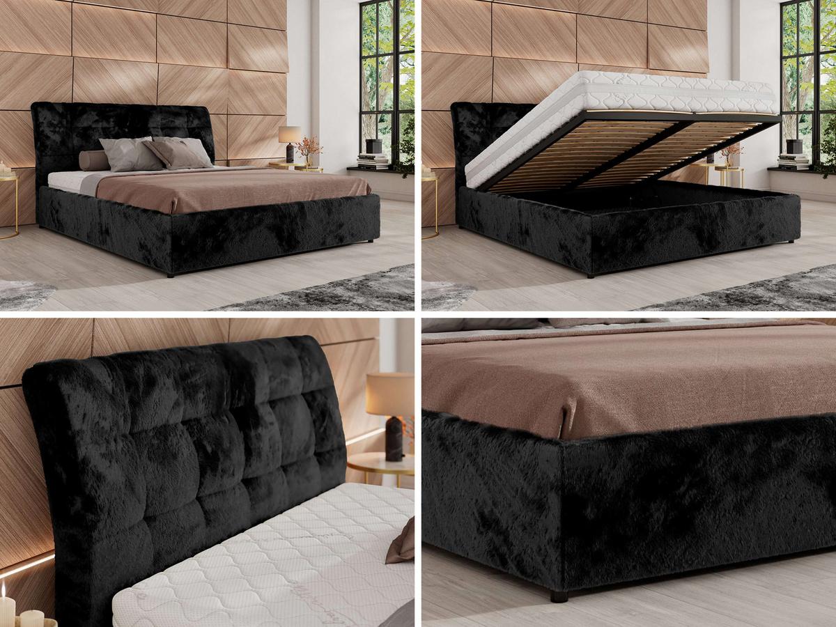 POLSTERBETT GALA CLASSIC 180/200 - Schwarz Plüsch - Multipocket-Matratze - Schwarz, Textil (180/200cm) - MKS
