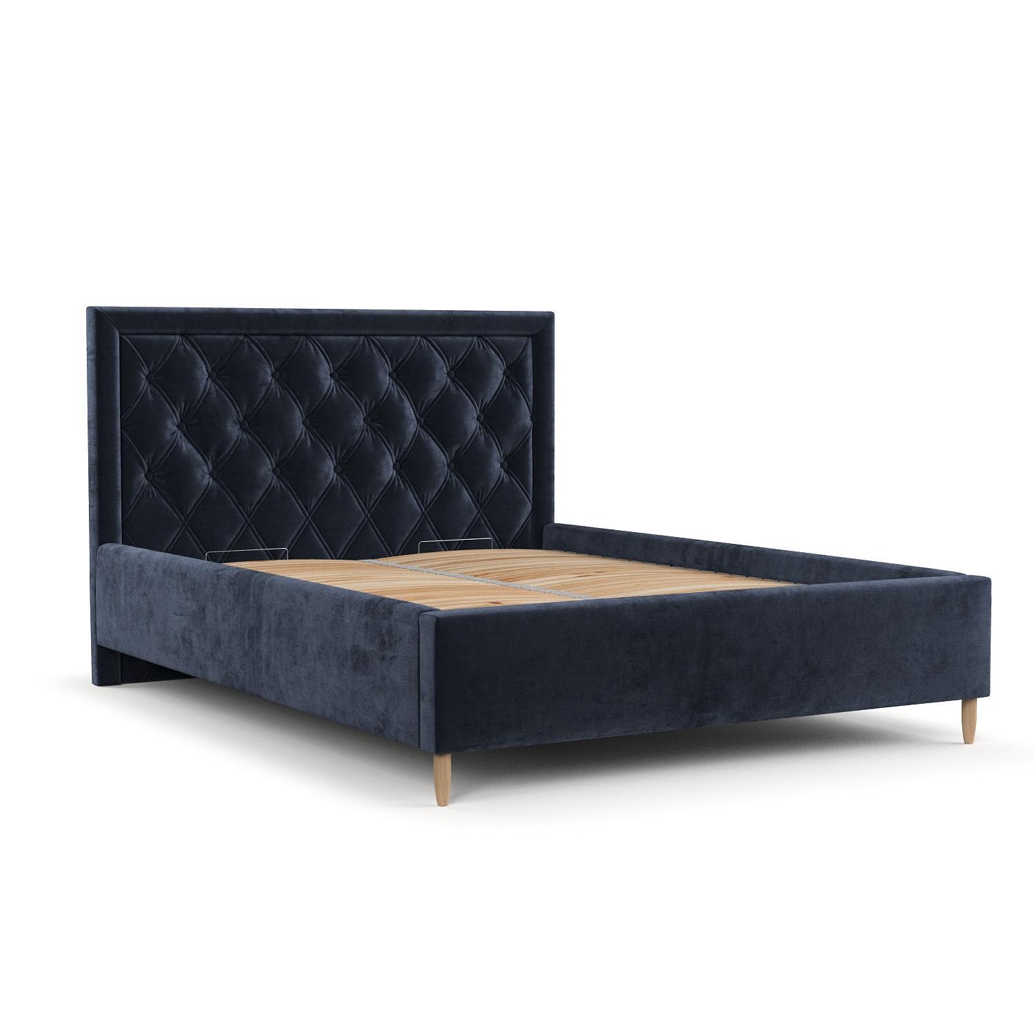 POLSTERBETT Lido 160/200 cm Marineblau im Lotta Stoff - Naturfarben/Dunkelblau, Holz/Holzwerkstoff (160/200cm) - AltaBeds
