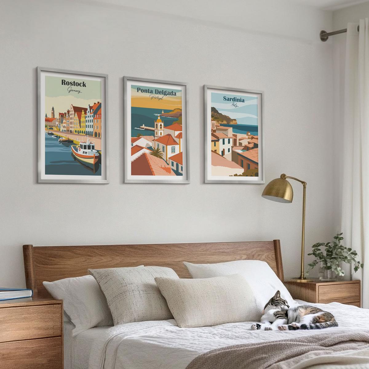 BILDER SET 3er Set - 40x60 cm Silberner Rahmen - Ansichten europäischer Küstenstädte - Silberfarben, Kunststoff (40/60cm) - TULUP