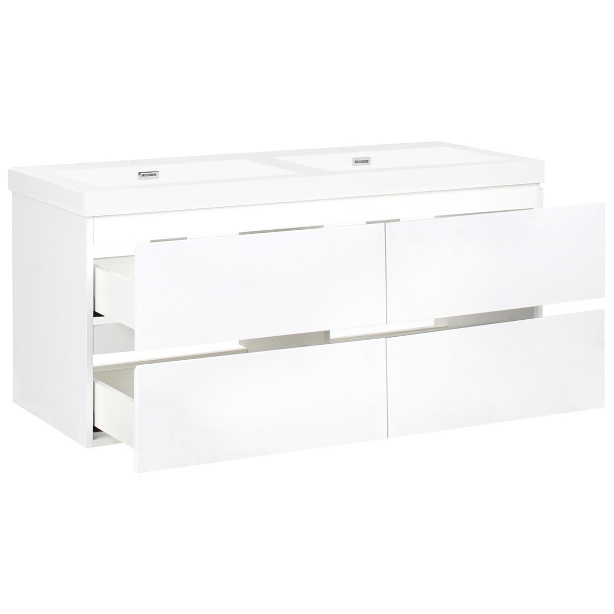 WASCHBECKENUNTERSCHRANK wandmontiertk mit Doppelwaschbecken Weiß Cardiel - Weiß, Holzwerkstoff (120/52/46cm) - Beliani