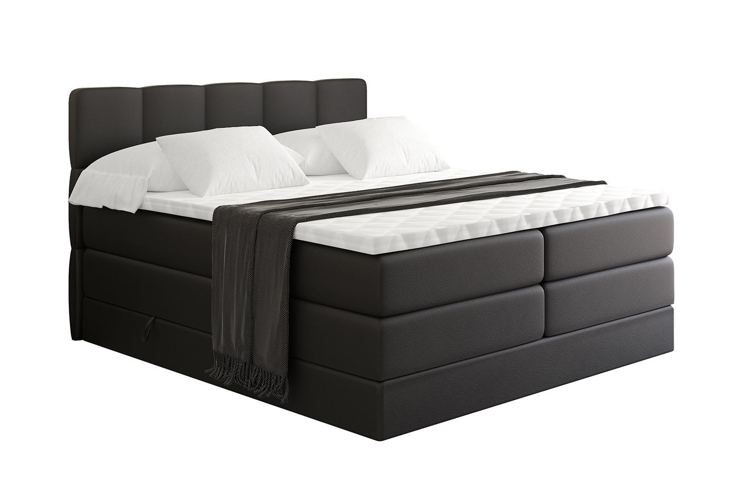 BOXSPRINGBETT mit Matratze H3|H4 und Lattenrost - LIRO KING-200x200 - Schwarz - Schwarz, Holzwerkstoff (200/200cm) - ALTDECOR