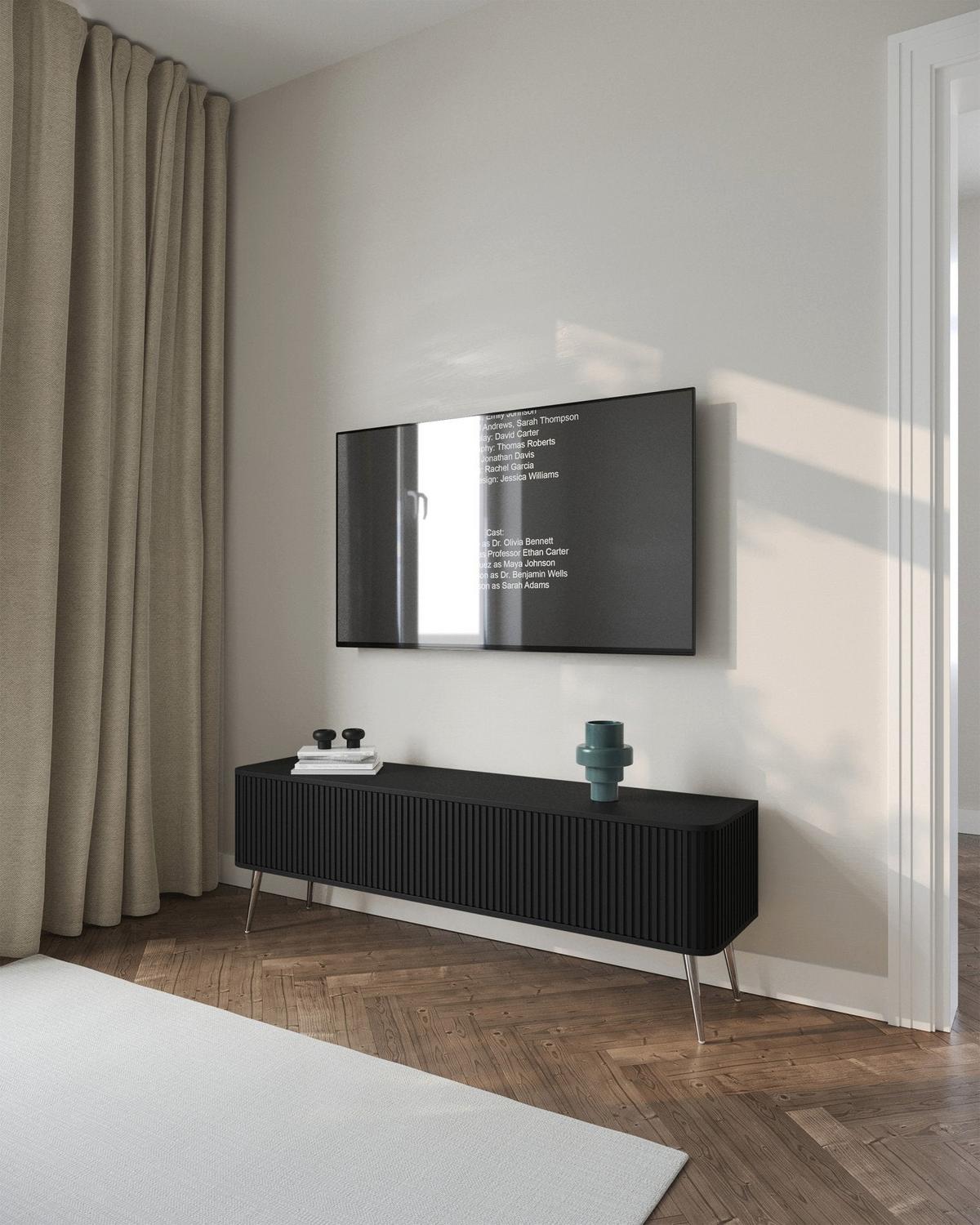 TV-LOWBOARD Ovarlo Schwarz mit silbernen Metallbeinen 163 cm - Silberfarben/Schwarz, Holzwerkstoff/Metall (163.2/49.2/38cm) - Selsey
