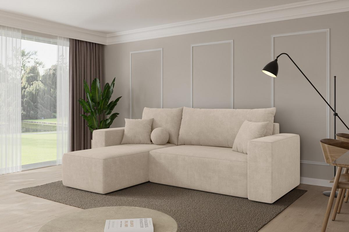 ECKSOFA mit Schlaffunktion Ottomane Links SENO-L 249x139x85 Beige Velours - Schwarz/Sahara, Holzwerkstoff/Kunststoff (249/139cm) - ALTDECOR