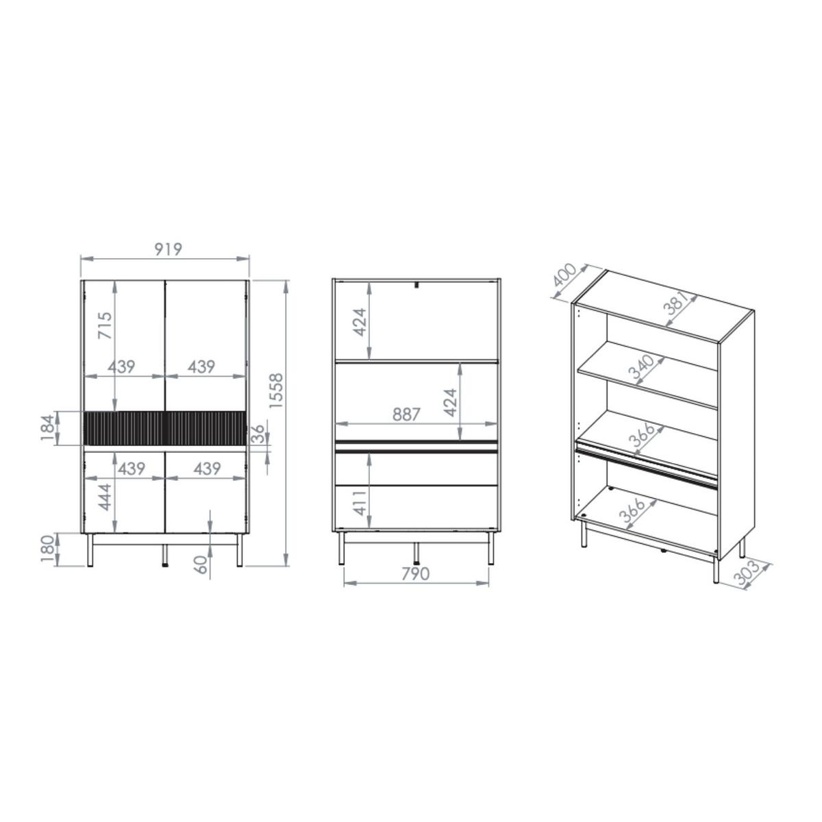 HIGHBOARD Dunea Kaschmirgrau/Eichenholzoptik 92 cm - Taupe, Holzwerkstoff/Metall (92/156/40cm) - Selsey