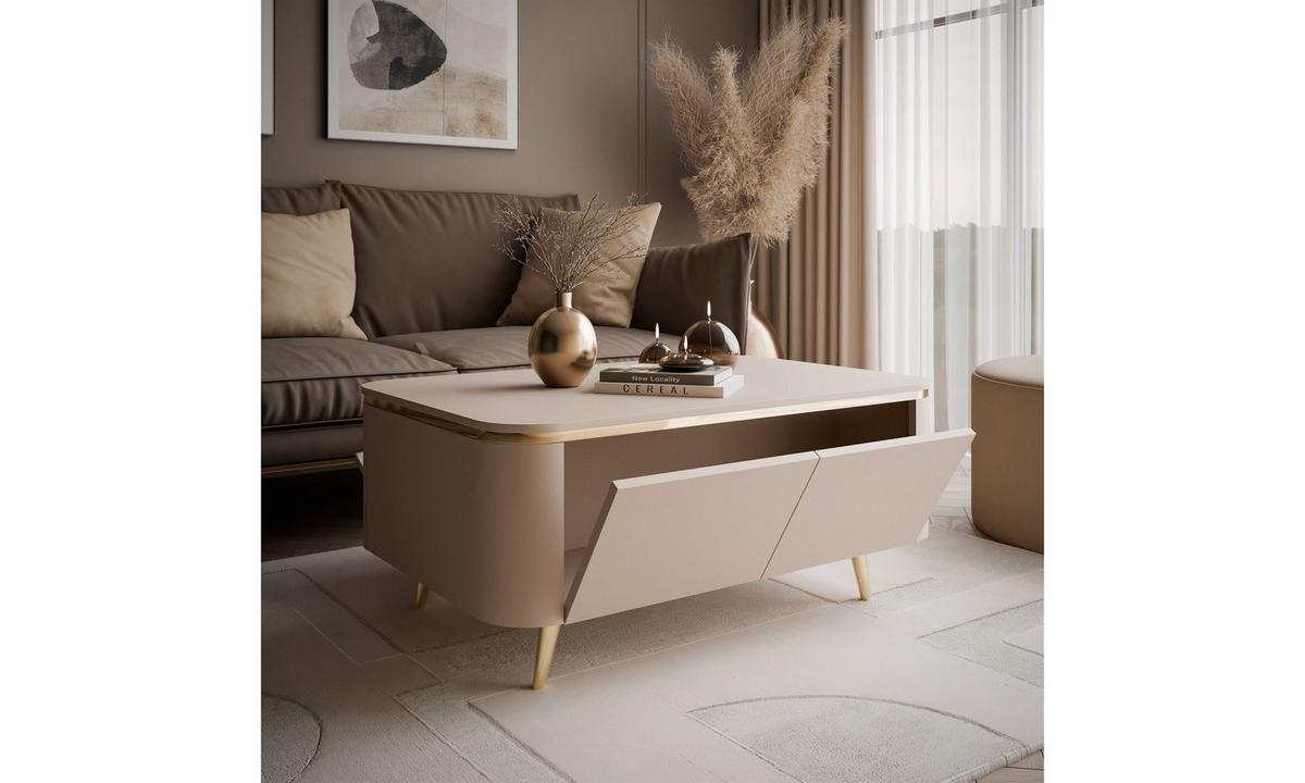 COUCHTISCH AVELINE 90/60/41 cm schräge Füße Kaschmir - Kaschmir/Goldfarben, Holzwerkstoff (60/90/41cm) - Lookway