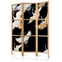 PARAVENT Japanischer 3-tlg 135x172 cm Kraniche - Schwarz, Holz/Textil (135/172/3cm) - Muralo