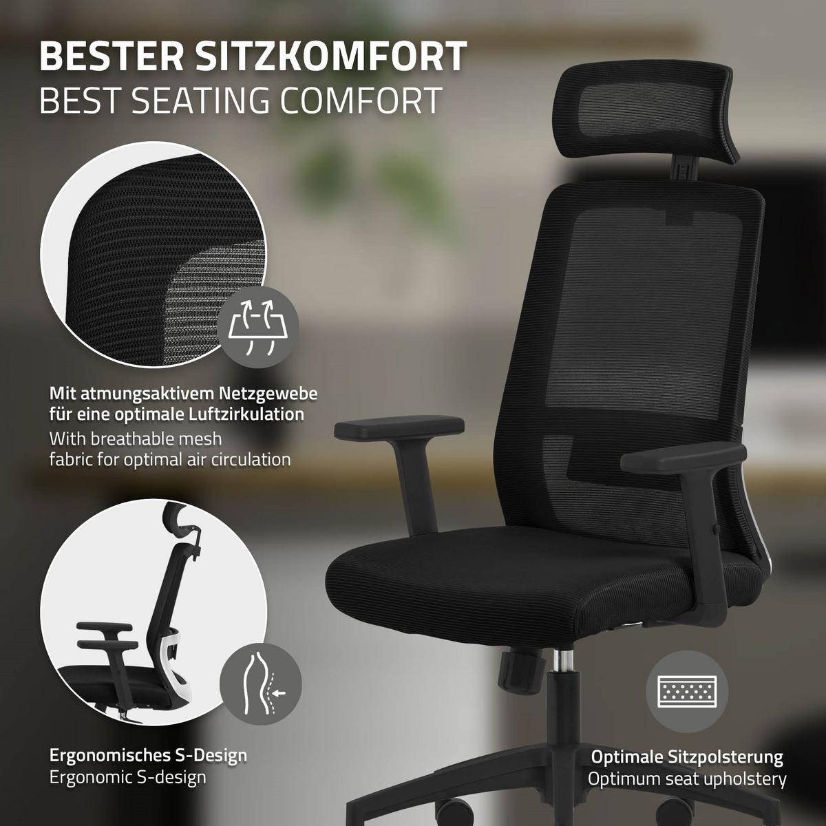 BÜROSTUHL Schwarz - Schwarz, Kunststoff (66/123/68cm) - ML-DESIGN