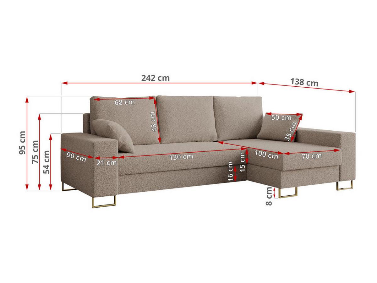 ECKSOFA Dorian Boucle Hellbraun - Hellbraun/Goldfarben, Textil/Metall (242/138cm) - MKS