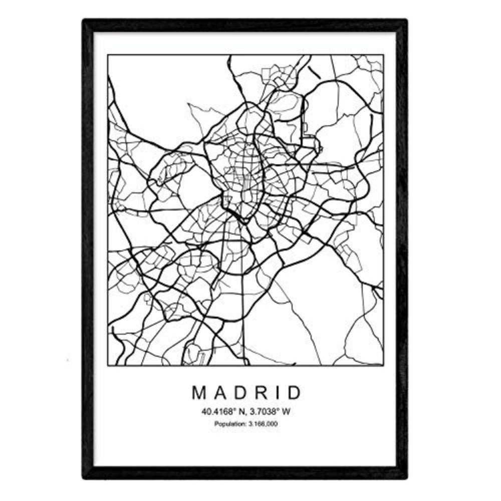 POSTER Madrid Nordischen Stil A3 Schwarzer Rahmen - Schwarz, Papier (29.7/5/42cm) - Nacnic
