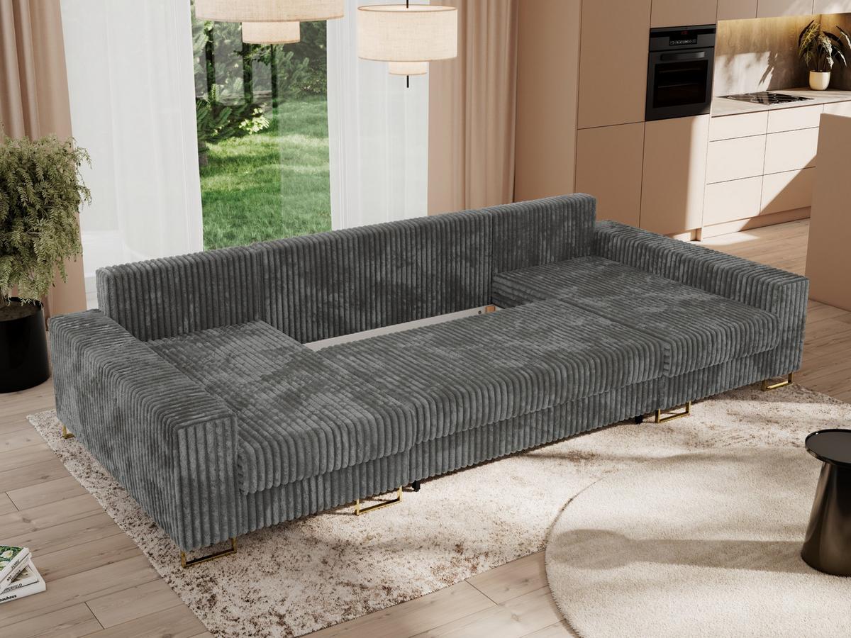 WOHNLANDSCHAFT DORIAN U Cord Dunkelgrau - Dunkelgrau/Goldfarben, Textil/Metall (312/85/138cm) - MKS