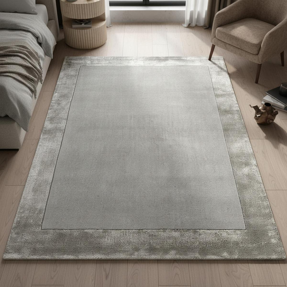 WOLLTEPPICH handgewebt TYNE, mit Bordüre, Silber, 120 x 170 cm - Silberfarben, Textil (120/170cm) - KADIMA DESIGN