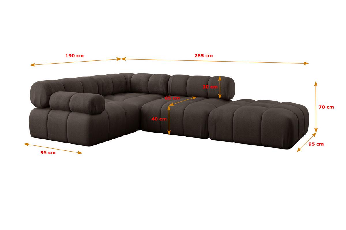 ECKSOFA modulares Sofa Felto-L1 - 285x190x70 cm Braun Velours - Braun, Holzwerkstoff/Textil (285/190cm) - ALTDECOR