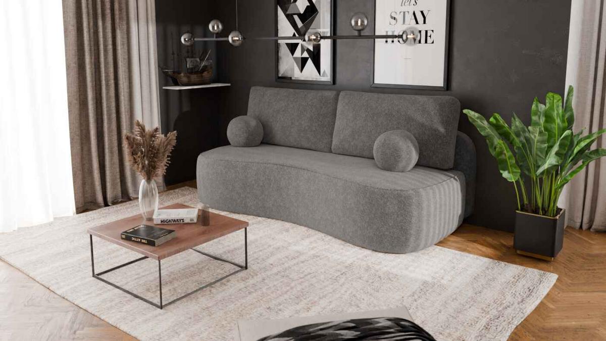 BETTSOFA ROTONDO Grau Bucle-Stoff mit Schlaffunktion - Grau, Textil (101/93/207cm) - MASSENO