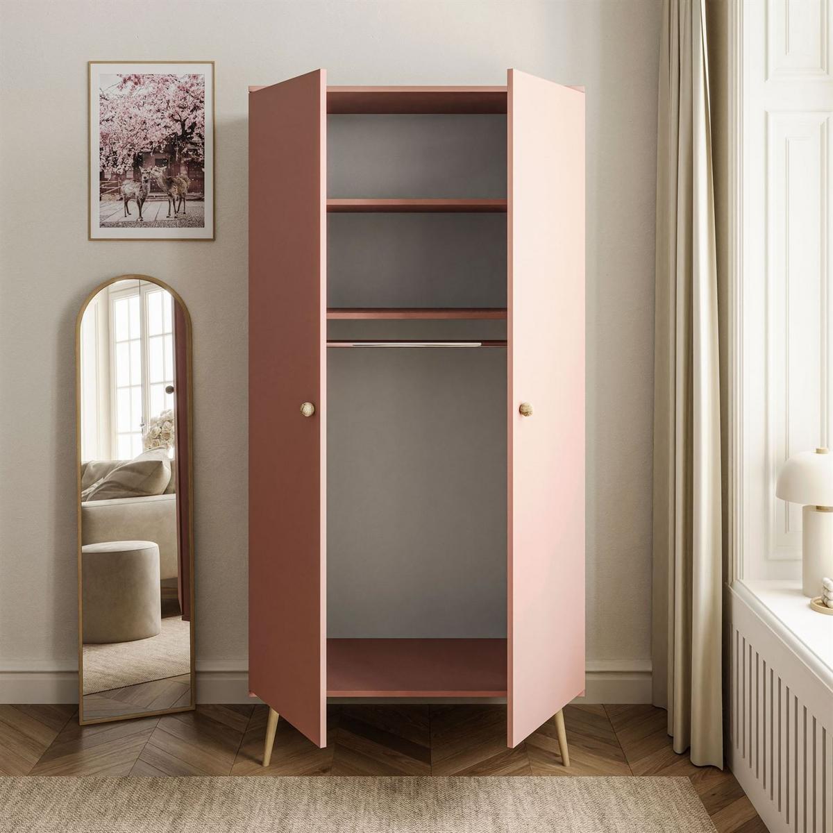 KLEIDERSCHRANK Zweitüriger HARMONY Natürlich Rosa - Rosa, Holzwerkstoff (100/202/52cm) - Lookway