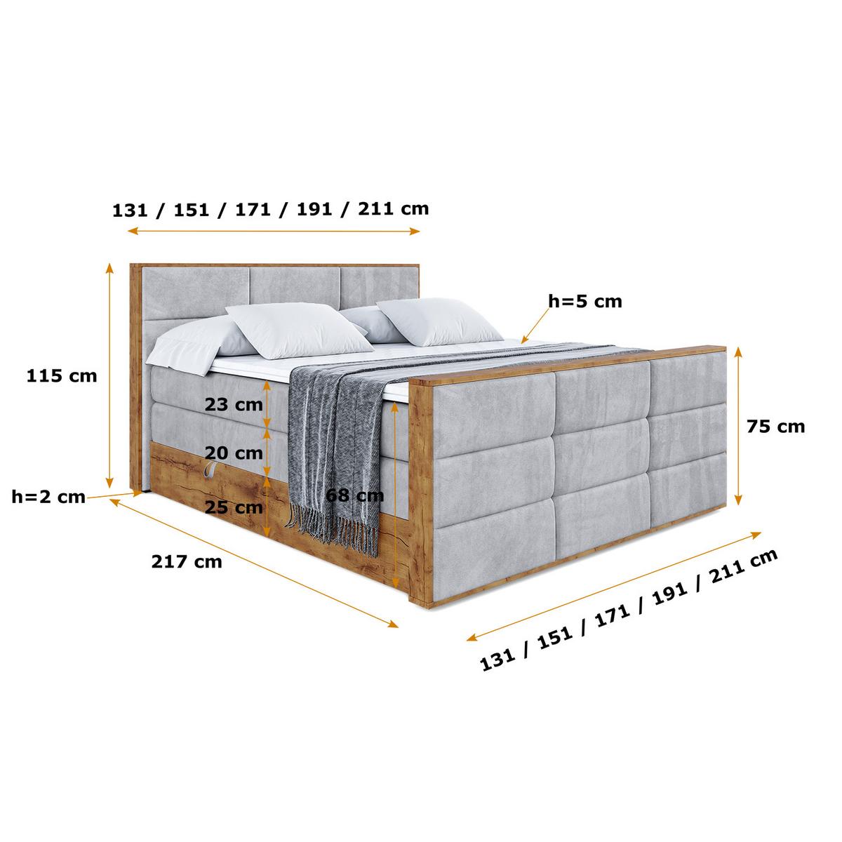 BOXSPRINGBETT mit Matratze H3|H4 und Lattenrost - LOLLI1-Z KING-120x200 - Grau Monolith - Grau, Holzwerkstoff (120/200cm) - ALTDECOR