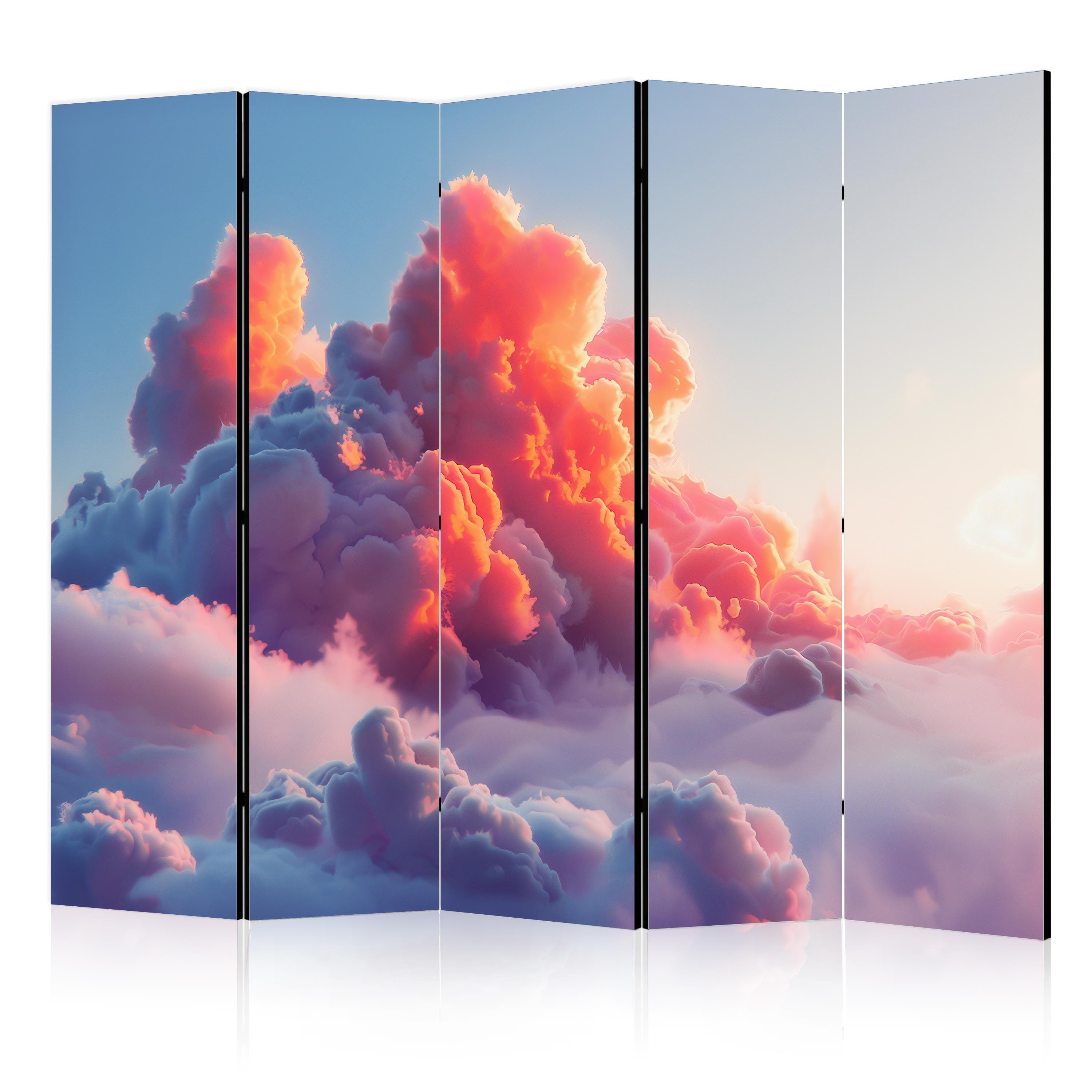 PARAVENT Akustik 5-tlg 225x172 cm Wolken Himmel 3D - Rot, Holz/Textil (225/172/3cm) - Muralo