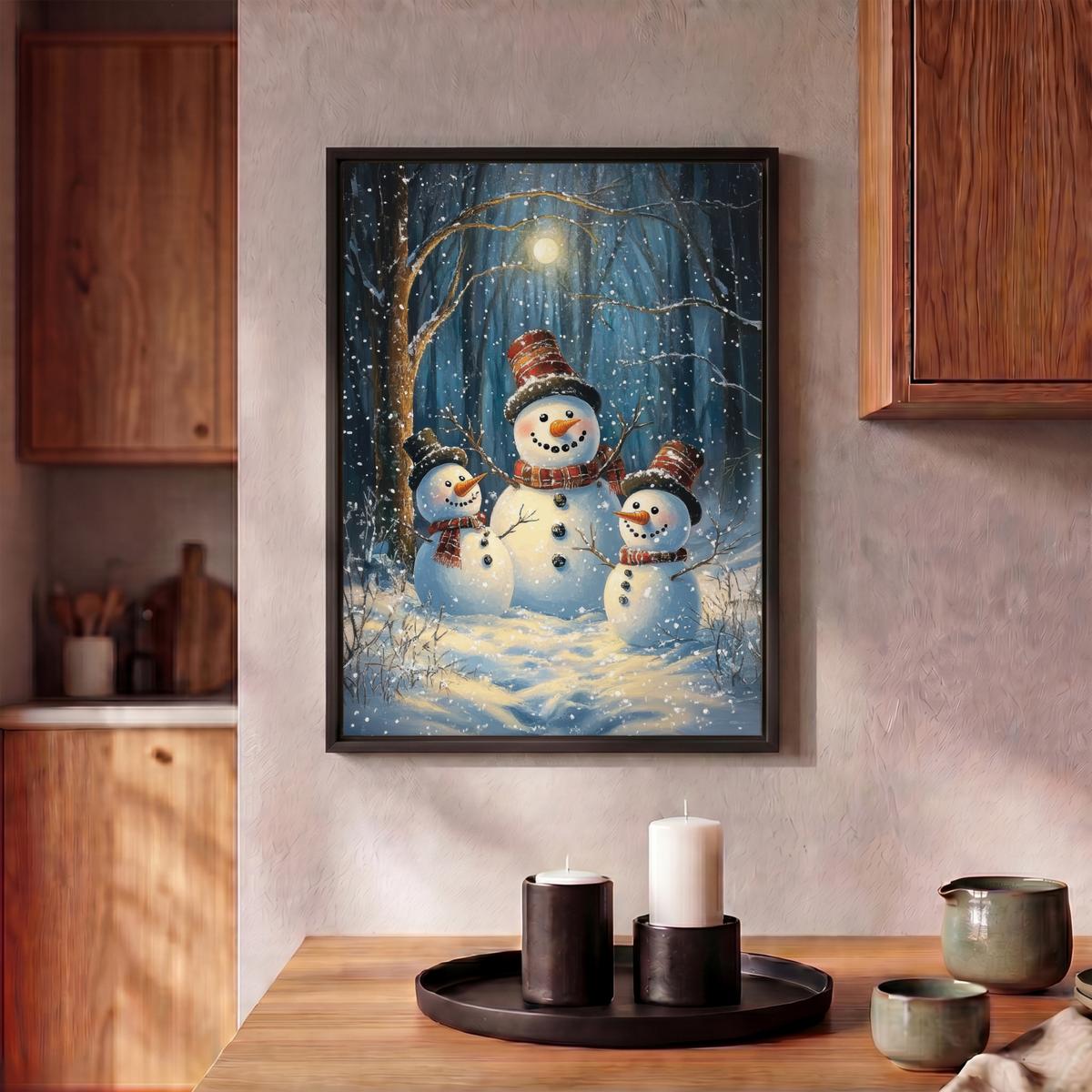 LEINWAND Bilder mit Rahmen - Schneemann - Schnee - Winter - Wald - 30x40 - Hellblau, Textil (30/40cm) - MuchoWow