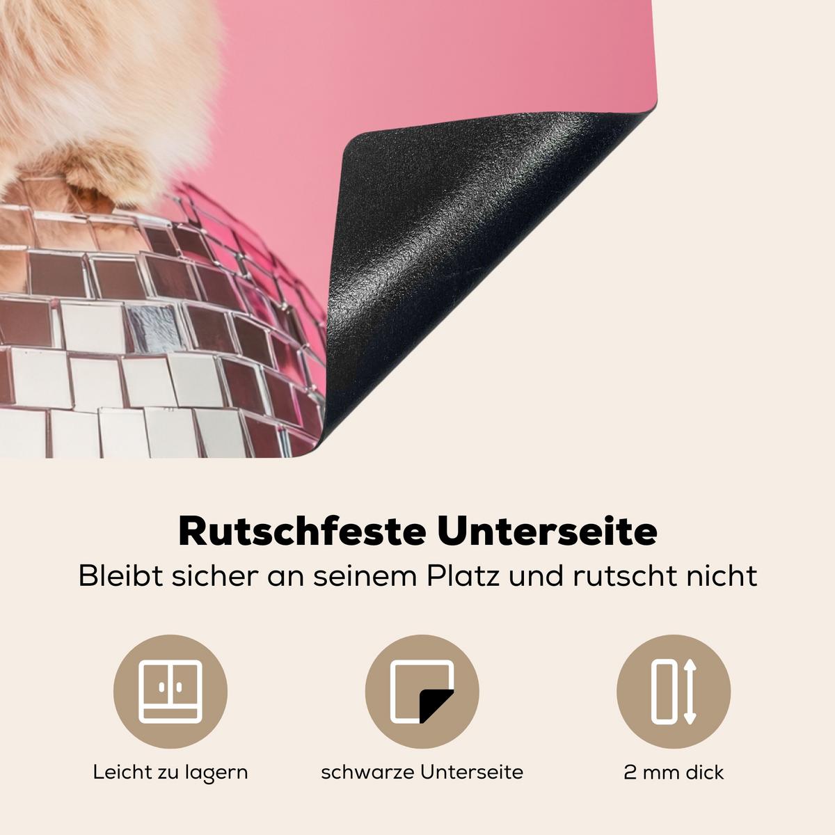 HERDABDECKPLATTE Schleife - Discoball - Kaninchen Herdabdeckung Induktionsfeld 70x52 cm - Pink, Kunststoff (70/52/0.2cm) - MuchoWow