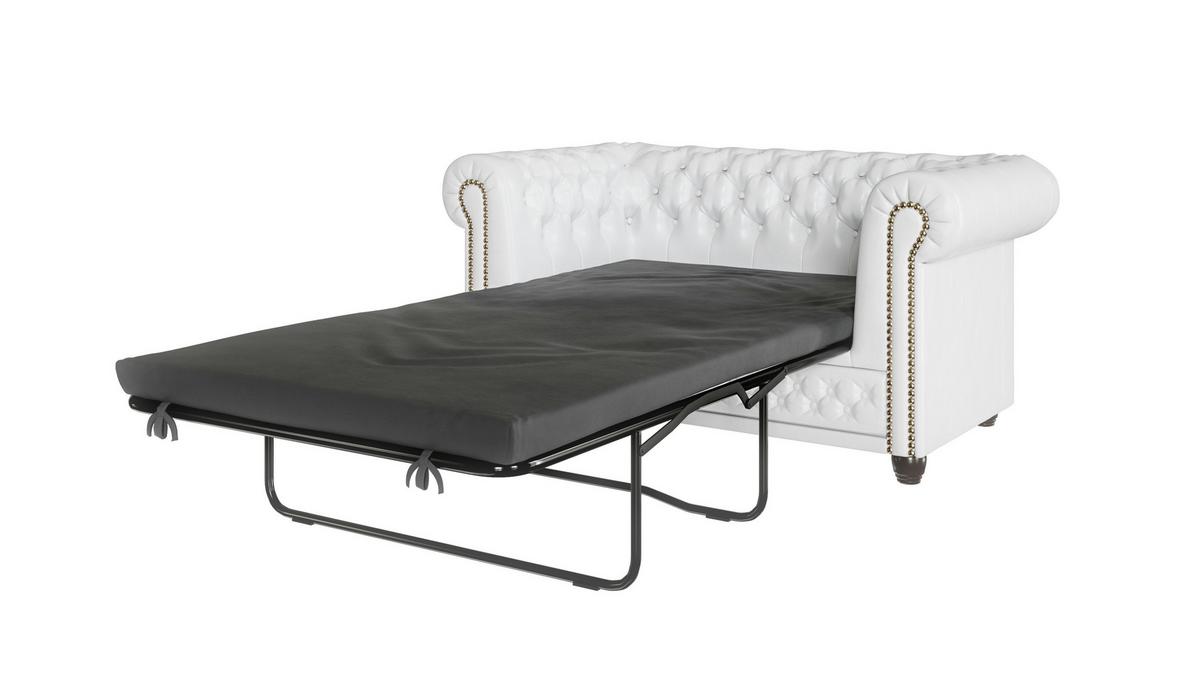 CHESTERFIELD-SOFA 2-sitzer mit Schlaffunktion Morin Weiß vegan Leder - Weiß/Braun, Holz/Textil (148/72/86cm) - S-Style Möbel