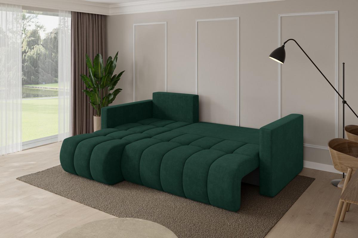 ECKSOFA mit Schlaffunktion Ottomane Links GARD-L 226x146x85 Grün Velours - Schwarz/Grün, Holzwerkstoff/Kunststoff (226/146cm) - ALTDECOR